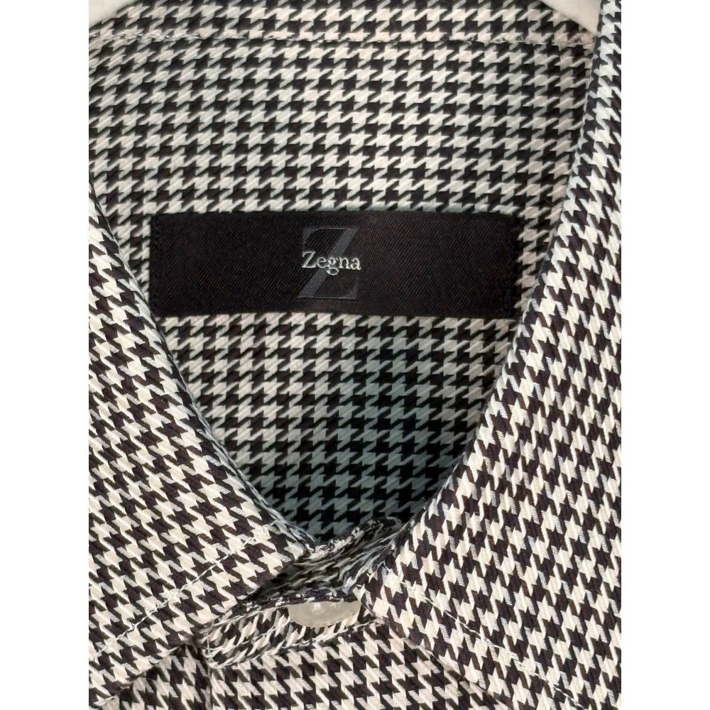 Zegna City Dress Shirt Mens 41 16 Brown Tan Houndstooth French Cuff Long Sleeve - Picture 4 of 10